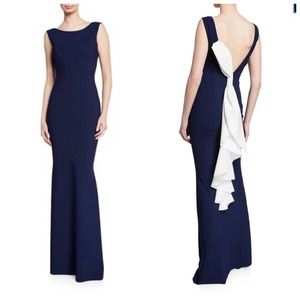 Chiara Boni Column Maxi Dress Gown with Bow Back in Navy Blue size 48 / 12